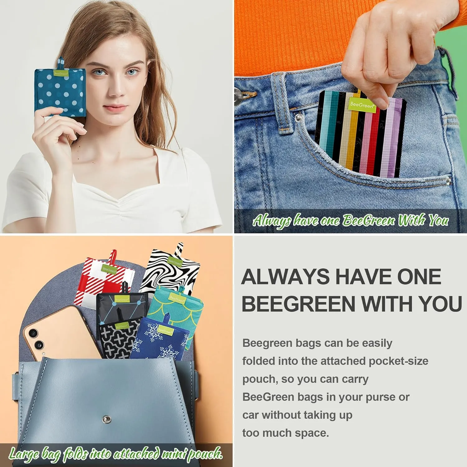 BeeGreen Reusable- Grocery- Bags Geometry Design - Pack of 6 Foldable Totes for Women with Pouch, Machine Washable Polyester Shopping Bags for Men Travel Shopping Gifts