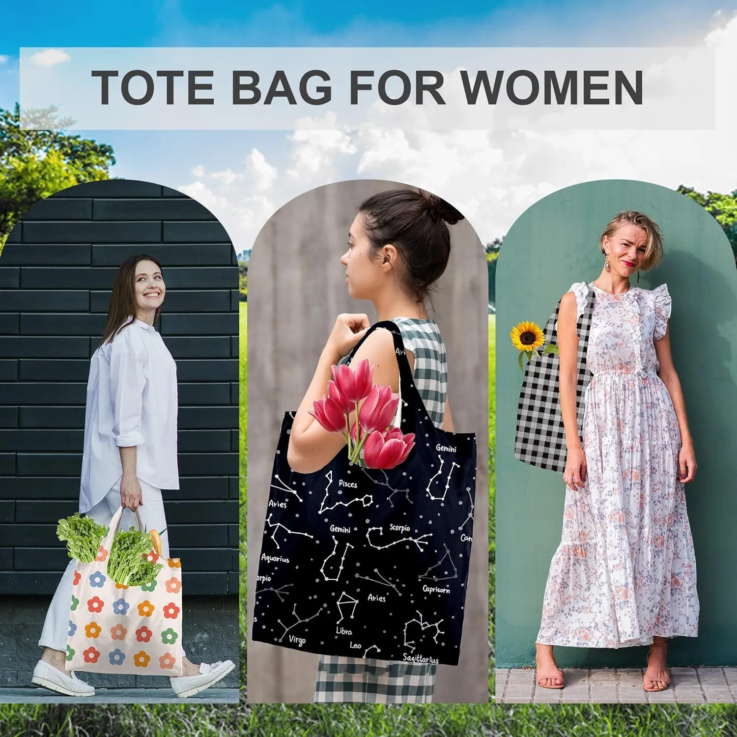 BeeGreen Reusable- Grocery- Bags Geometry Design - Pack of 6 Foldable Totes for Women with Pouch, Machine Washable Polyester Shopping Bags for Men Travel Shopping Gifts