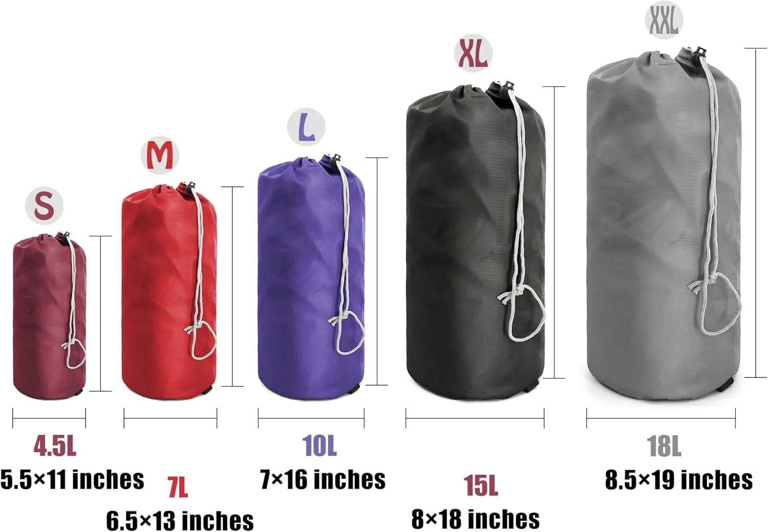 BeeGreen Stuff-Sacks-for-Backpacking 6 Pack with Dust Flap Ditty Bags Bulk for Outdoor Products Camping Gear Travel Drawstring Bags Foldable Lightweight