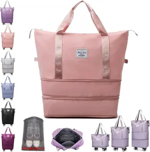 Beente/Pepepo/Kulken Travel Bag with Wheels, Large Capacity Travel Bag with Wheels - Universal Wheel Removable (Non-wheeled, Pink)
