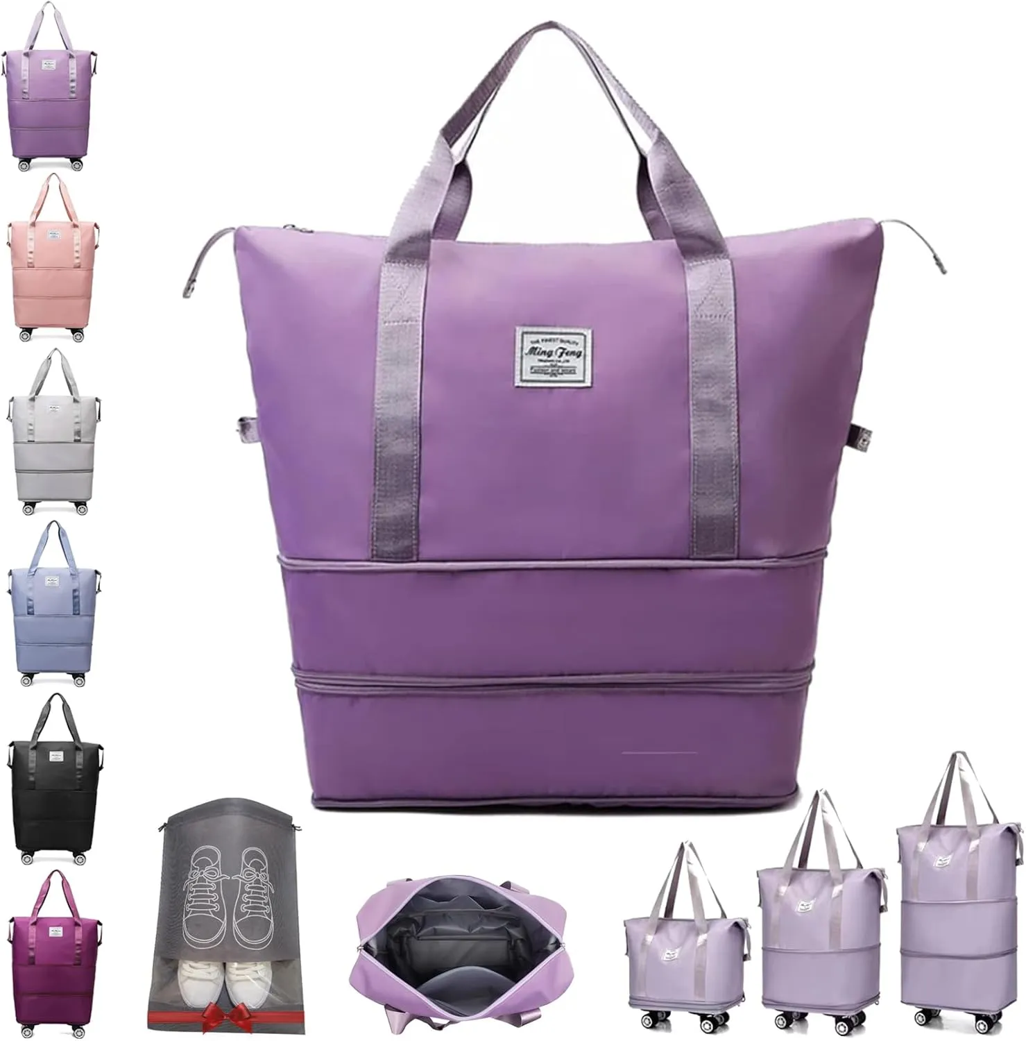 Beente/Pepepo/Kulken Travel Bag with Wheels, Large Capacity Travel Bag with Wheels - Universal Wheel Removable (Non-wheeled, Purple)