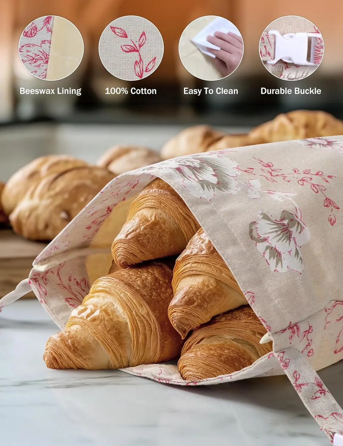 Beeswax Bread Bags for Homemade Bread, (2 Pack) XL Cotton Linen Beeswax Bags, Reusable Sourdough Bags, Sourdough Storage, Freezer Safe, Keep Fresh