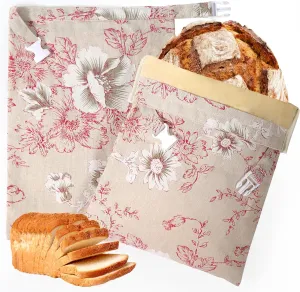 Beeswax Bread Bags for Homemade Bread, (2 Pack) XL Cotton Linen Beeswax Bags, Reusable Sourdough Bags, Sourdough Storage, Freezer Safe, Keep Fresh