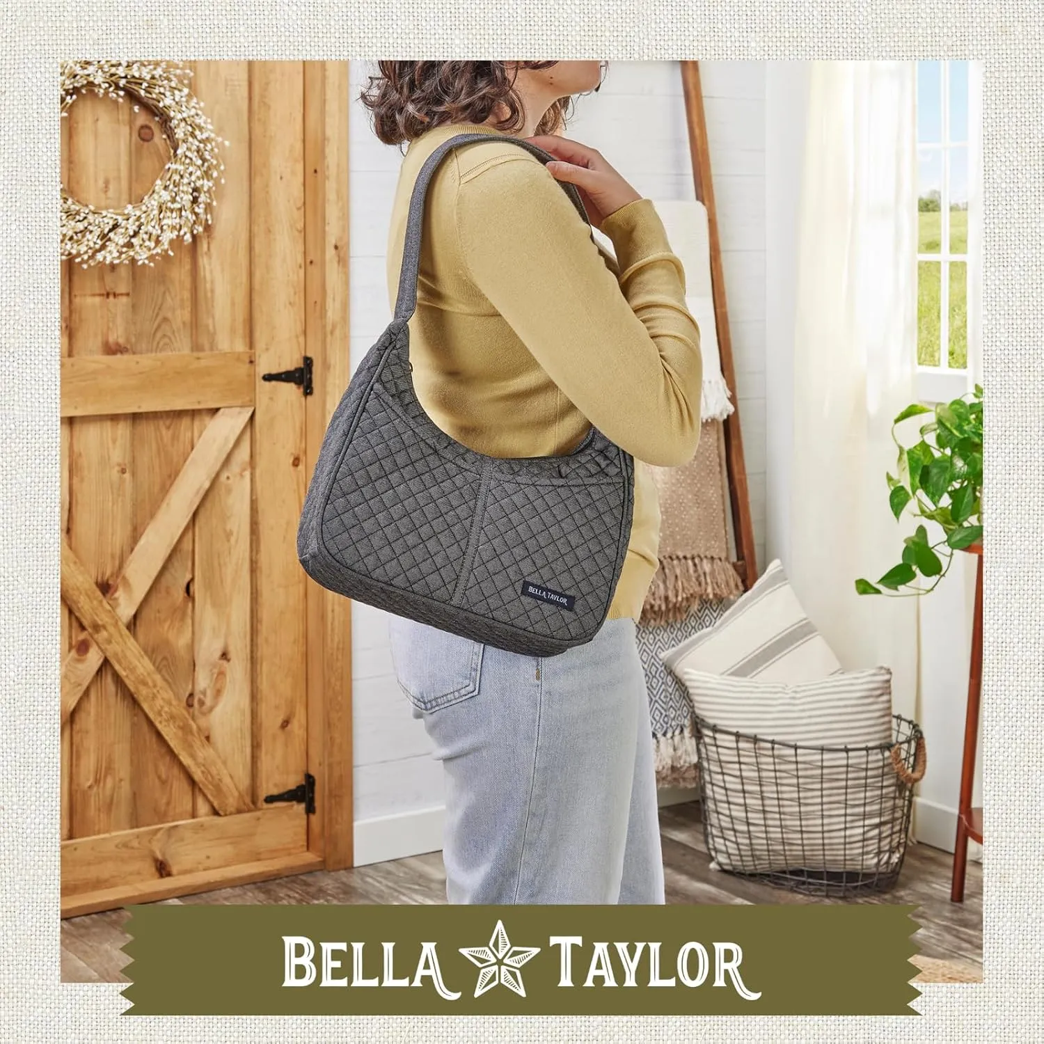Bella Taylor Blakely - Hobo Shoulder Bag for Women - Lightweight Quilted Fabric Purse with Pockets