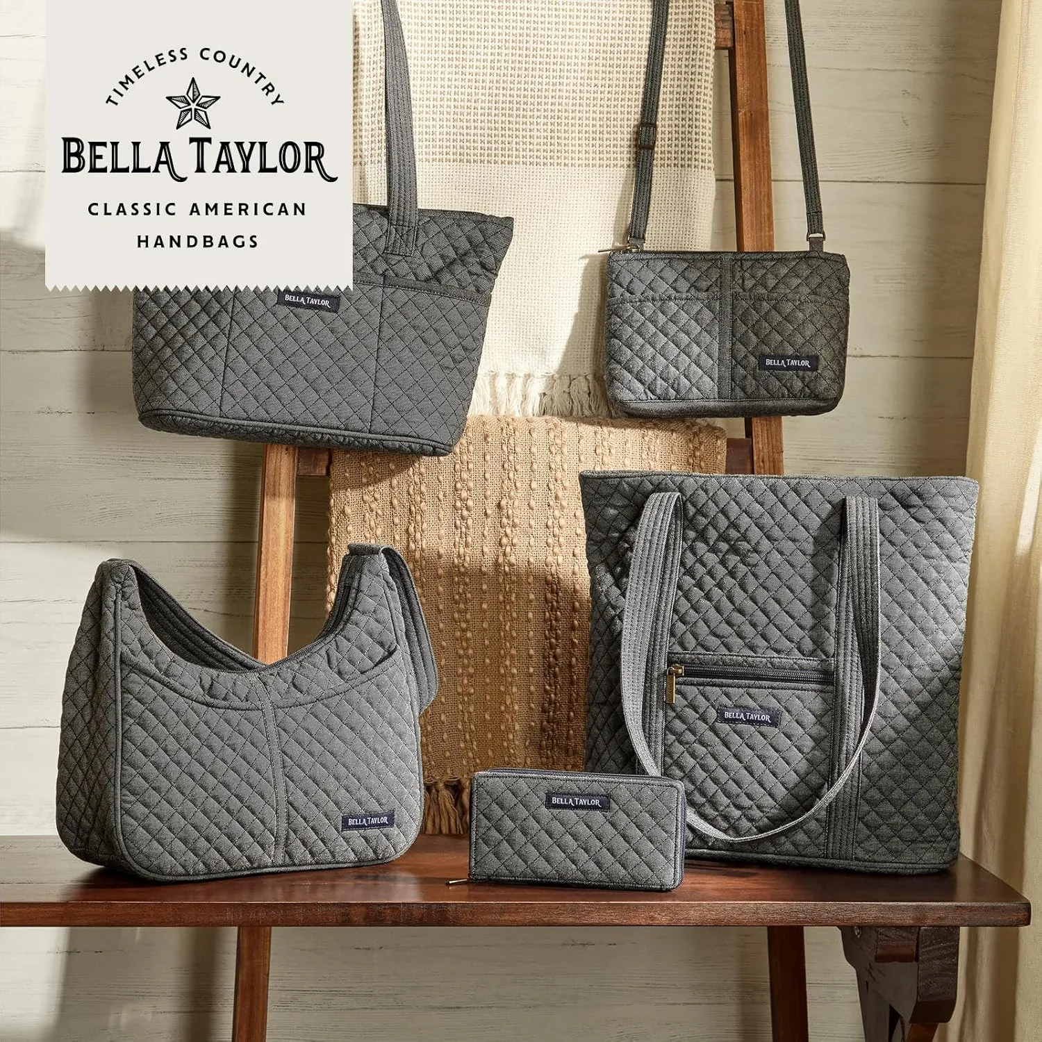 Bella Taylor Blakely - Hobo Shoulder Bag for Women - Lightweight Quilted Fabric Purse with Pockets