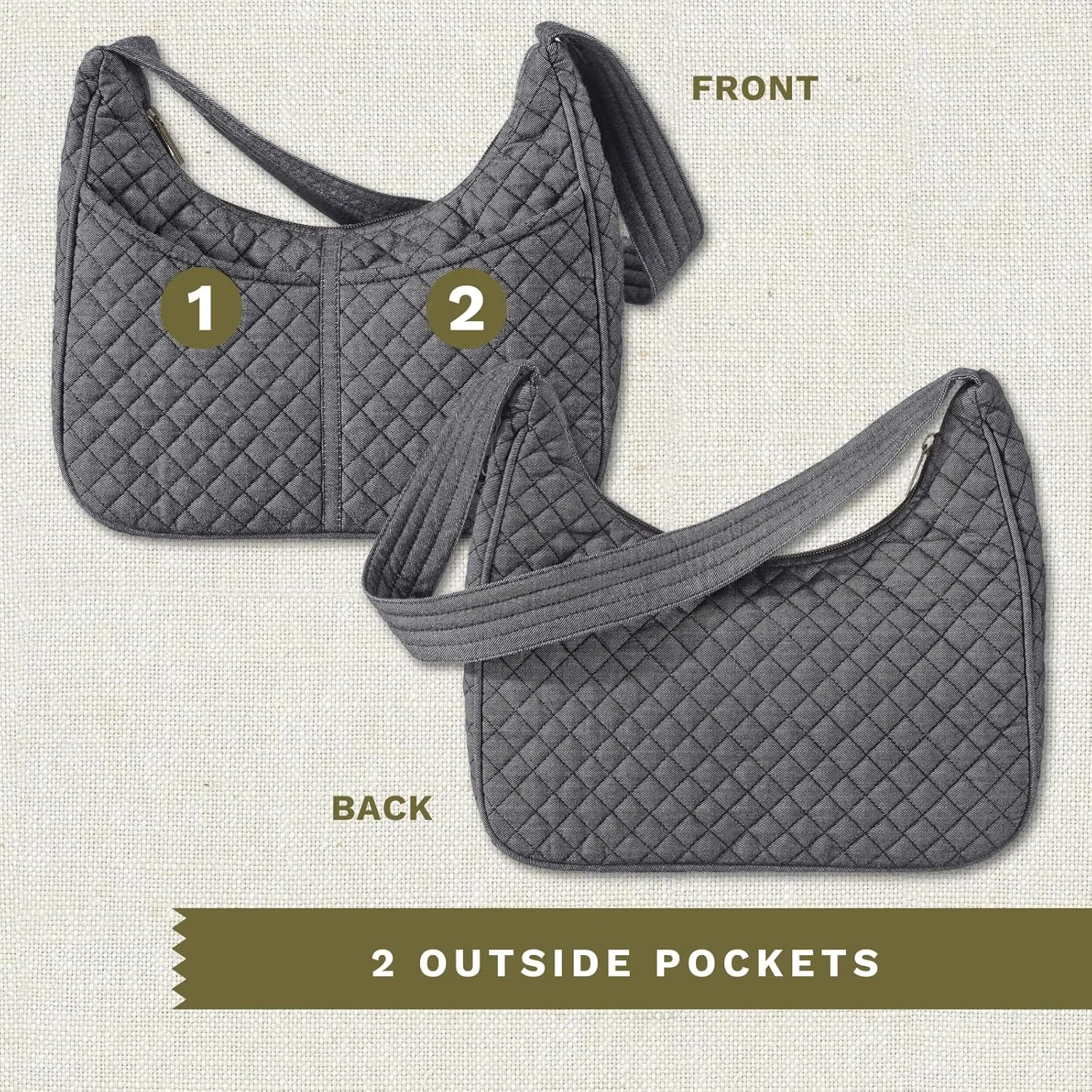 Bella Taylor Blakely - Hobo Shoulder Bag for Women - Lightweight Quilted Fabric Purse with Pockets