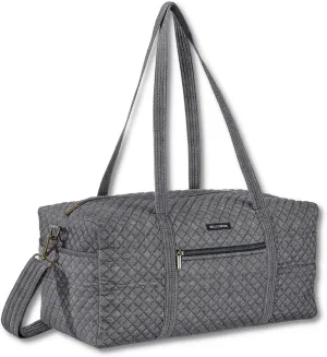 Bella Taylor Quilted Duffle Bag for Women, Large Carry On Travel Weekend Bag, Quilted Cotton Midnight Dark Denim