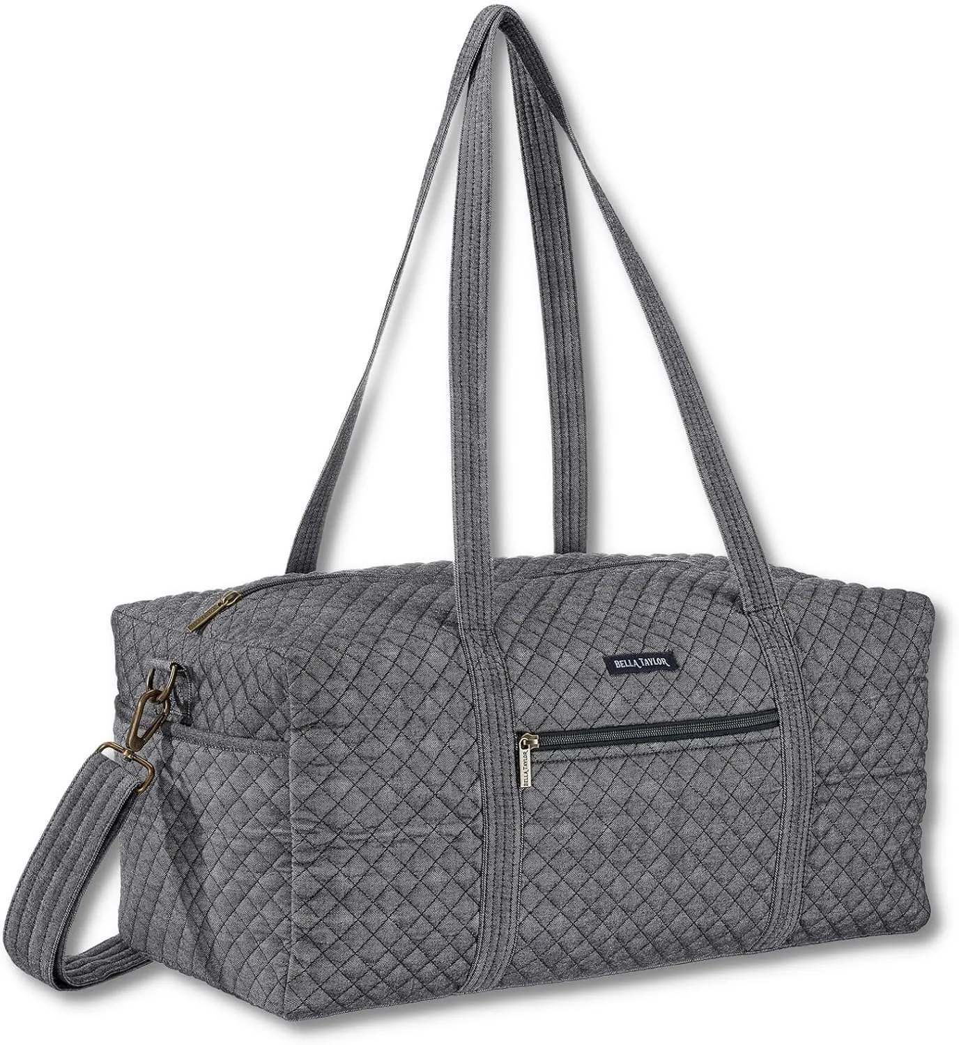 Bella Taylor Quilted Duffle Bag for Women, Large Carry On Travel Weekend Bag, Quilted Cotton Midnight Dark Denim