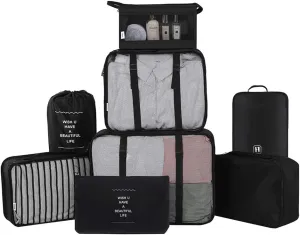 Belsmi 8 Set Packing Cubes with Shoe Bag - Compression Travel Luggage Organizer