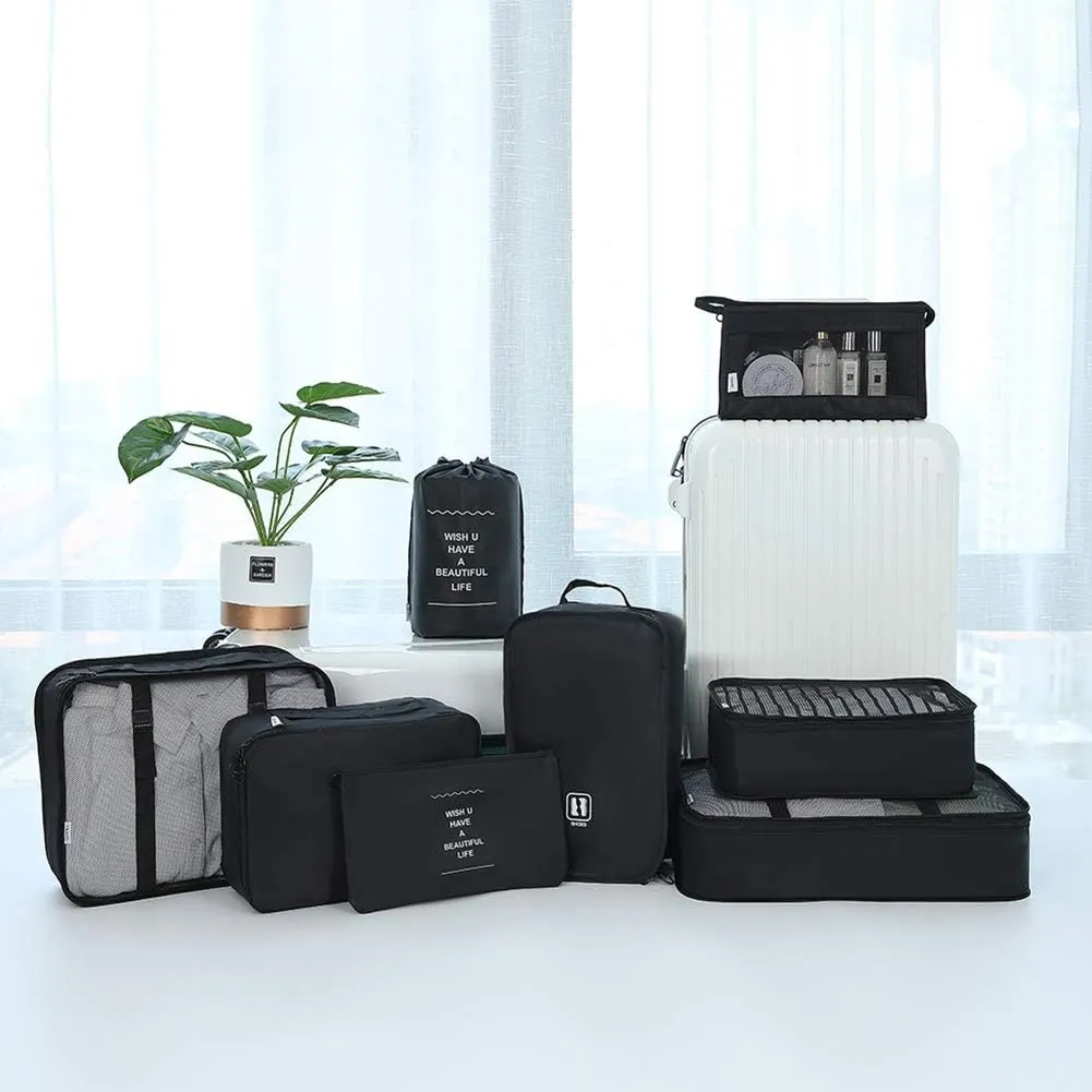 Belsmi 8 Set Packing Cubes with Shoe Bag - Compression Travel Luggage Organizer