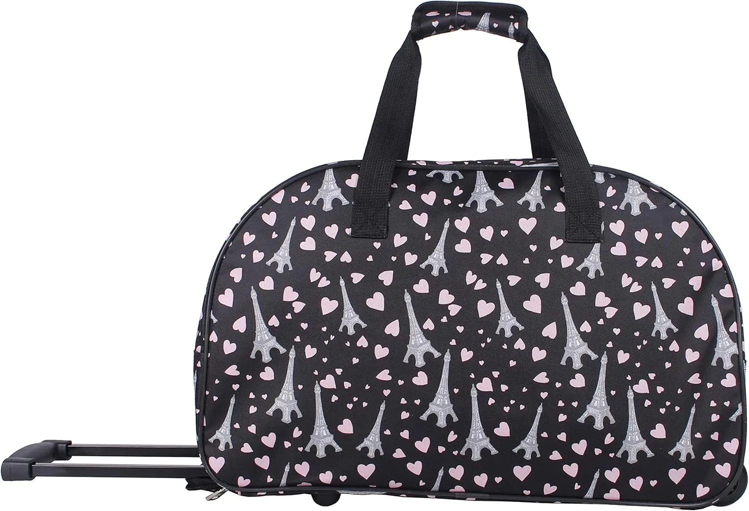 Betsey Johnson Designer Carry On Luggage Collection - Lightweight Pattern 22 Inch Duffel Bag- Weekender Overnight Business Travel Suitcase with 2- Rolling Spinner Wheels (Paris Love)