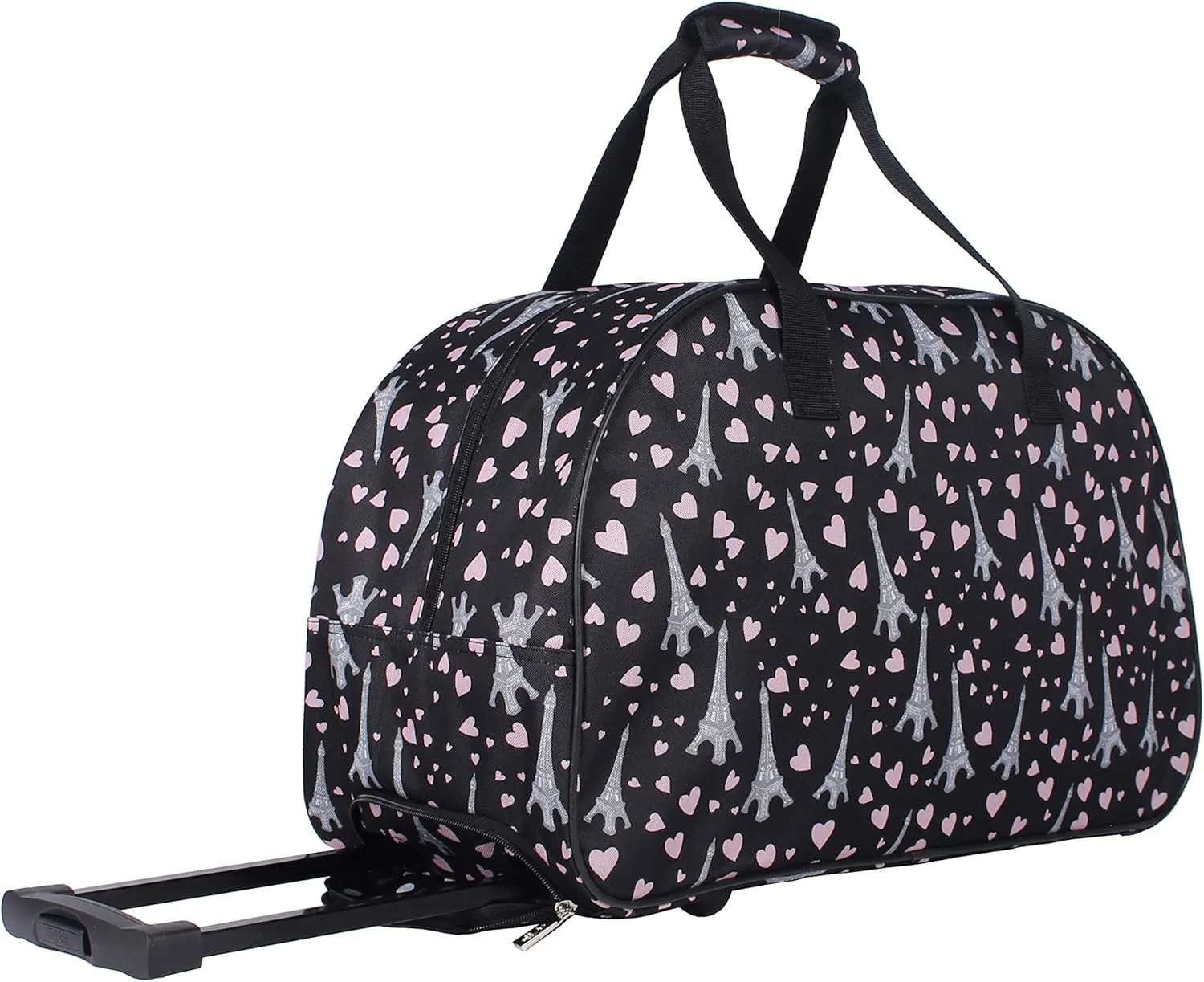 Betsey Johnson Designer Carry On Luggage Collection - Lightweight Pattern 22 Inch Duffel Bag- Weekender Overnight Business Travel Suitcase with 2- Rolling Spinner Wheels (Paris Love)