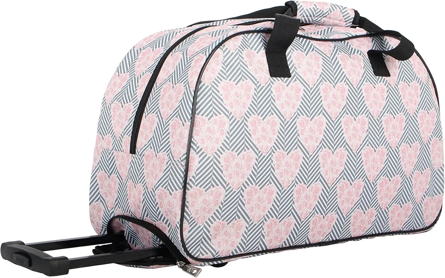 Betsey Johnson Designer Carry On Luggage Collection - Lightweight Pattern 22 Inch Duffel Bag- Weekender Overnight Business Travel Suitcase with 2- Rolling Wheels (CHEVRON HEARTS, One Size)