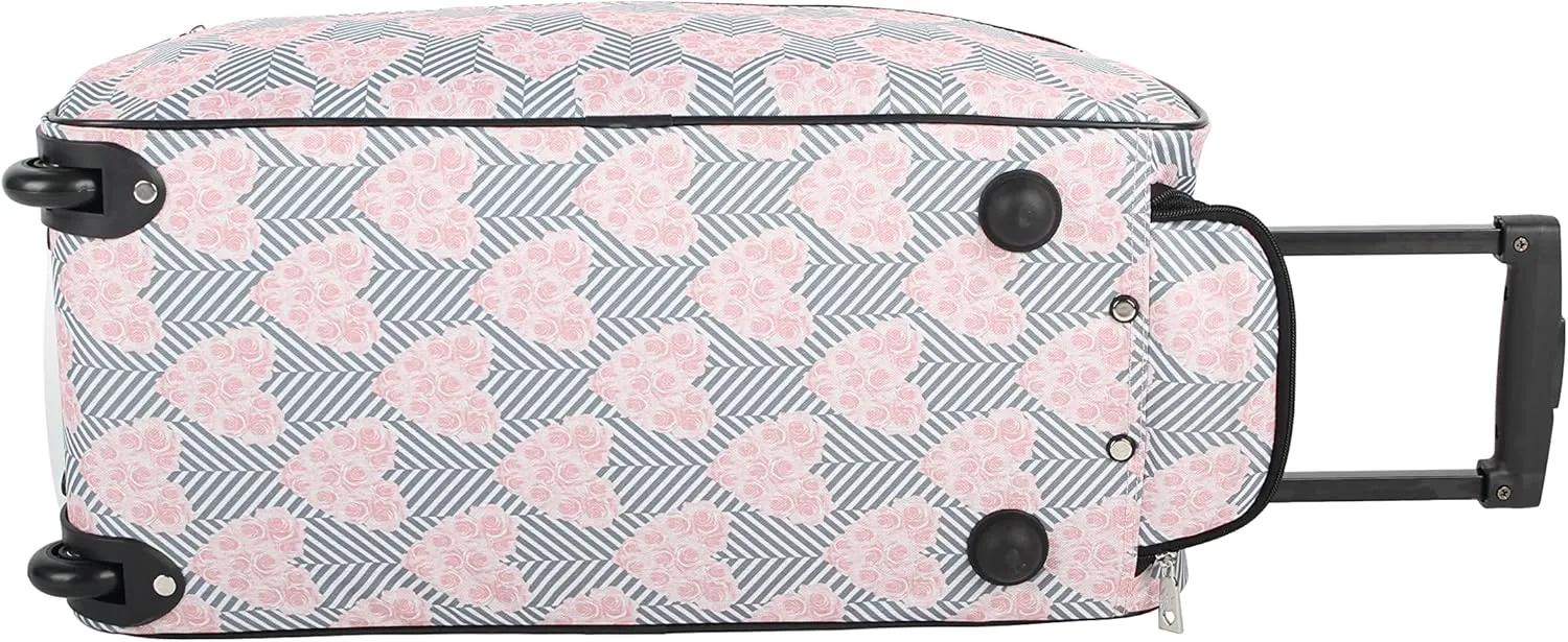 Betsey Johnson Designer Carry On Luggage Collection - Lightweight Pattern 22 Inch Duffel Bag- Weekender Overnight Business Travel Suitcase with 2- Rolling Wheels (CHEVRON HEARTS, One Size)