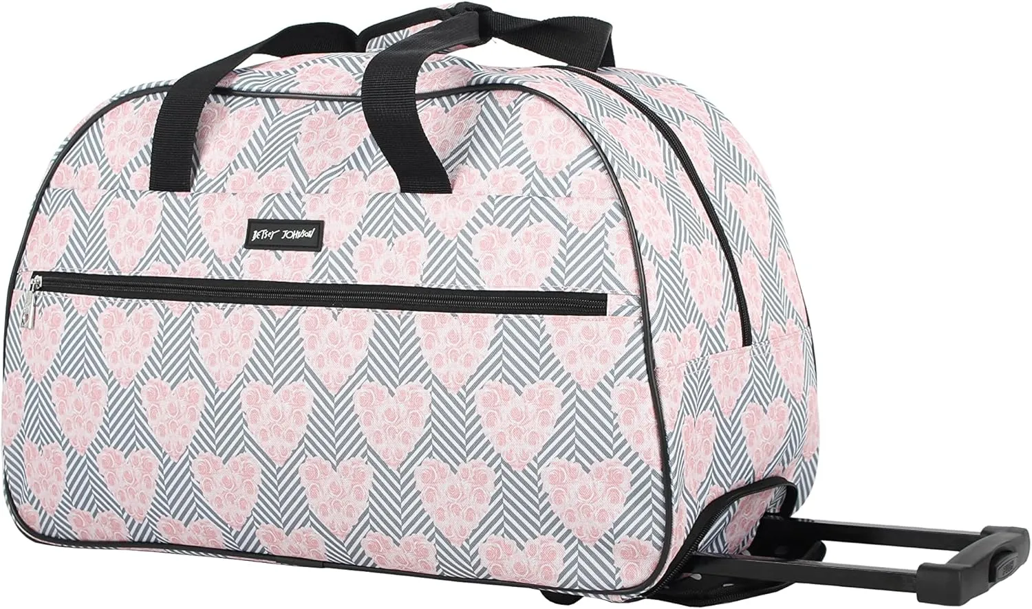 Betsey Johnson Designer Carry On Luggage Collection - Lightweight Pattern 22 Inch Duffel Bag- Weekender Overnight Business Travel Suitcase with 2- Rolling Wheels (CHEVRON HEARTS, One Size)