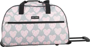Betsey Johnson Designer Carry On Luggage Collection - Lightweight Pattern 22 Inch Duffel Bag- Weekender Overnight Business Travel Suitcase with 2- Rolling Wheels (CHEVRON HEARTS, One Size)