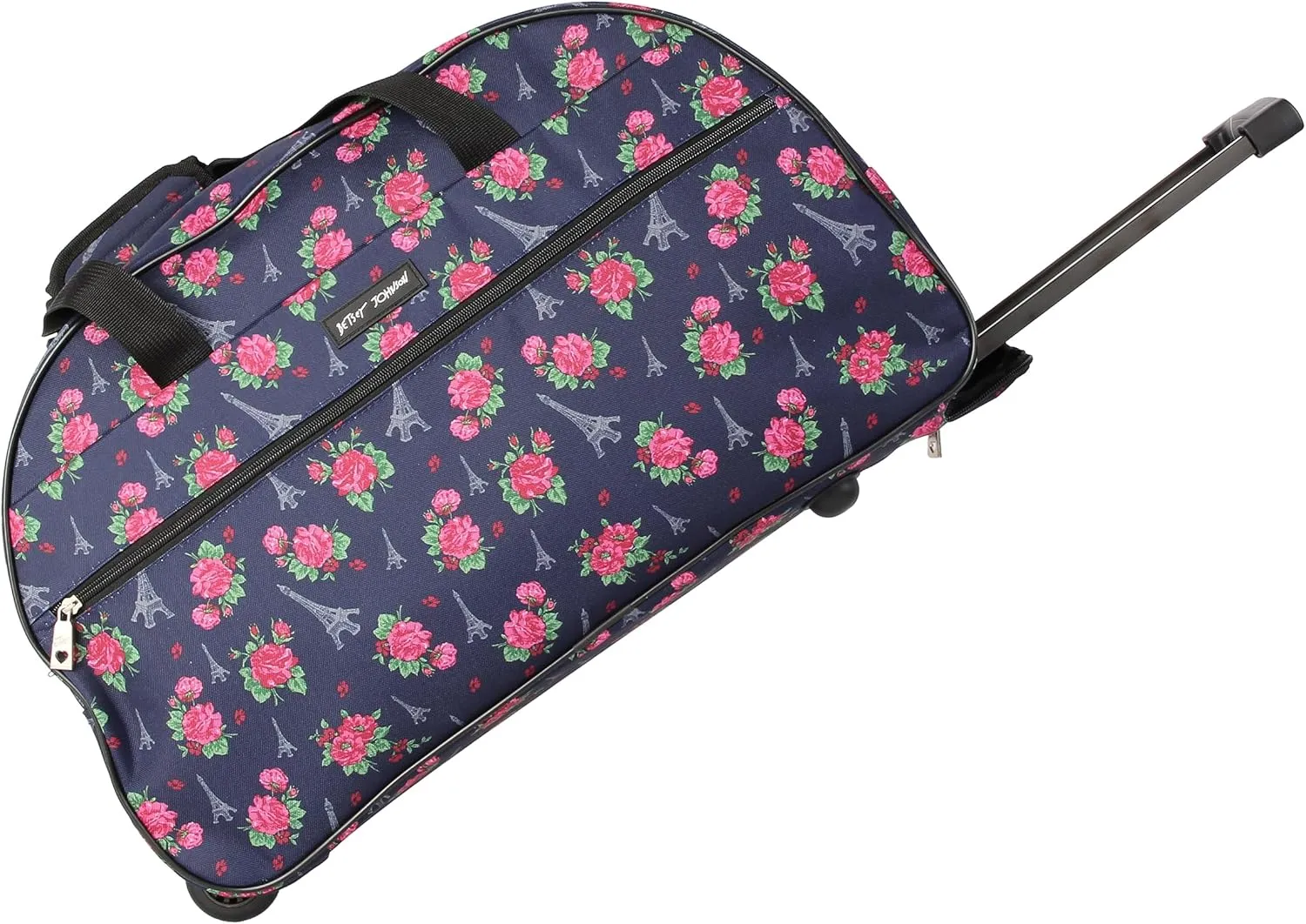 Betsey Johnson Designer Carry On Luggage Collection - Lightweight Pattern 22 Inch Duffel Bag- Weekender Overnight Business Travel Suitcase with 2- Rolling Wheels (Eiffel Towers)