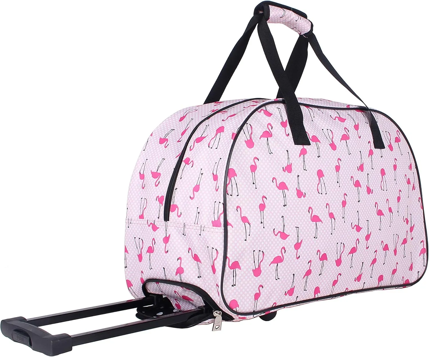 Betsey Johnson Designer Carry On Luggage Collection - Lightweight Pattern 22 Inch Duffel Bag- Weekender Overnight Business Travel Suitcase with 2- Rolling Wheels (Flamingo Strut)