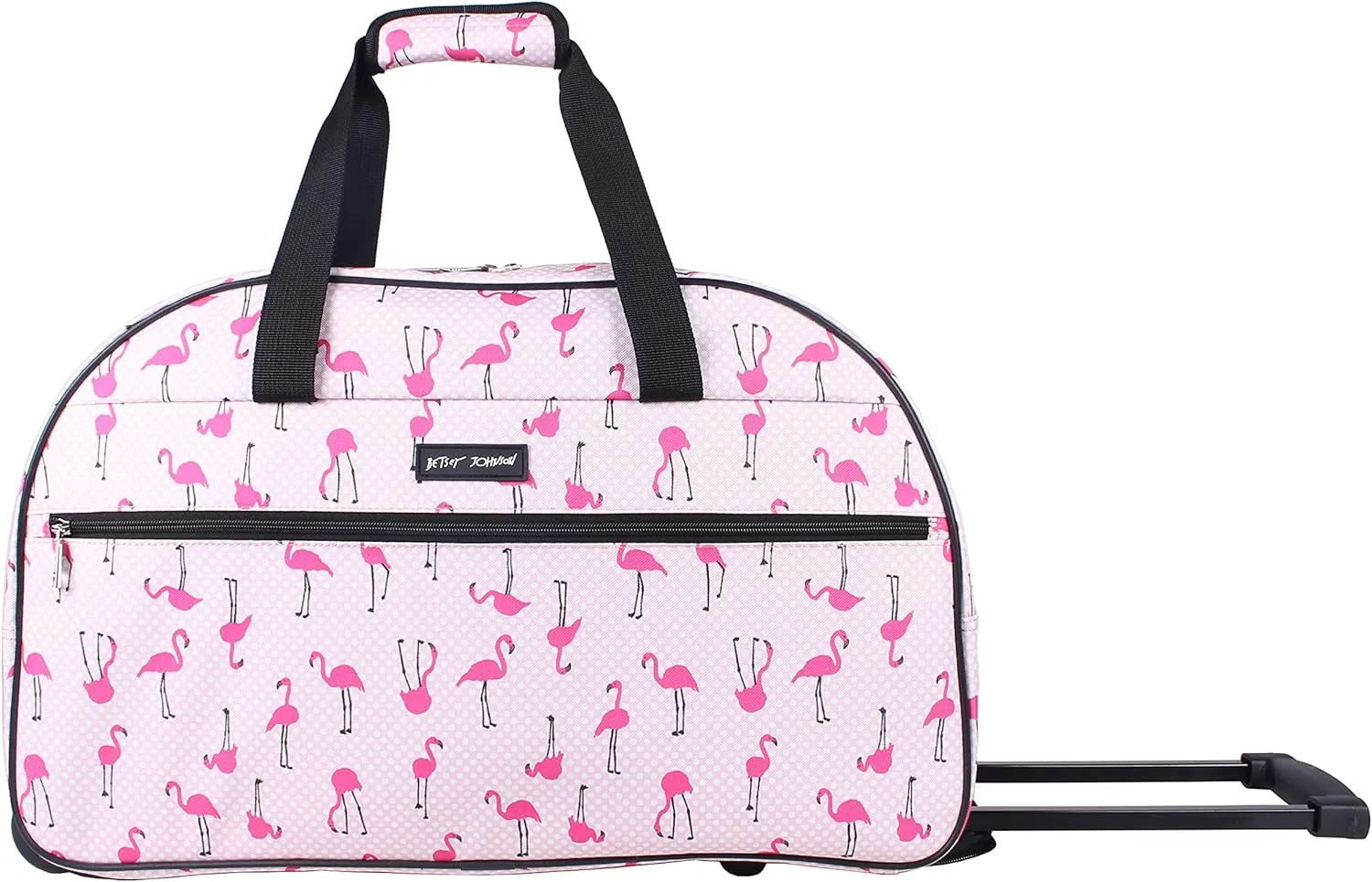 Betsey Johnson Designer Carry On Luggage Collection - Lightweight Pattern 22 Inch Duffel Bag- Weekender Overnight Business Travel Suitcase with 2- Rolling Wheels (Flamingo Strut)