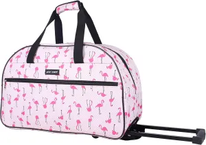 Betsey Johnson Designer Carry On Luggage Collection - Lightweight Pattern 22 Inch Duffel Bag- Weekender Overnight Business Travel Suitcase with 2- Rolling Wheels (Flamingo Strut)