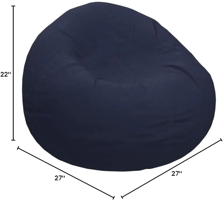 Big Comfy Bean Bag Chair: Posh Large Beanbag Chairs with Removable Cover for Kids, Teens and Adults - Polyester Cloth Puff Sack Lounger Furniture for All Ages - 27 Inch - Solid Navy Blue