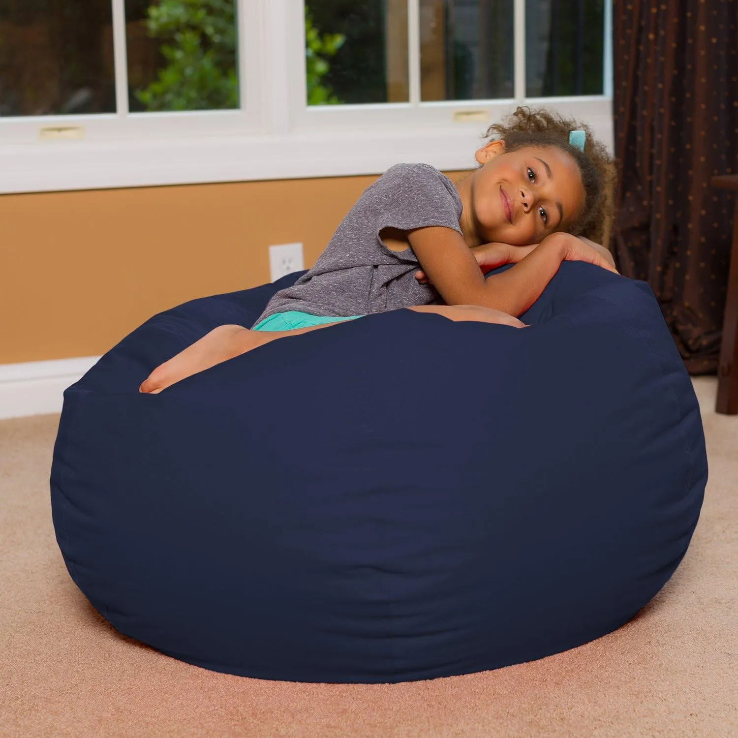 Big Comfy Bean Bag Chair: Posh Large Beanbag Chairs with Removable Cover for Kids, Teens and Adults - Polyester Cloth Puff Sack Lounger Furniture for All Ages - 27 Inch - Solid Navy Blue