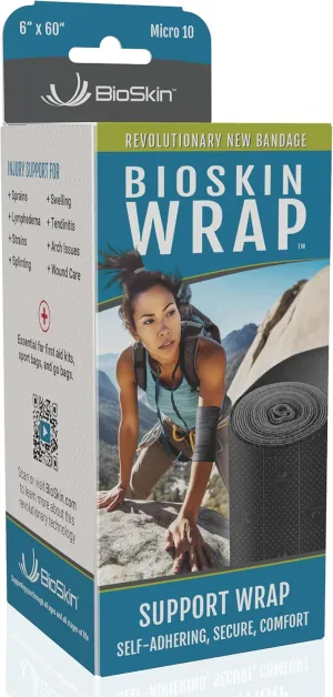 BioSkin Compression Bandage Wrap - Micro 10, 6" x 60" Self Adhesive Elastic Wrap for Sprains, Swelling, Lymphedema, Ankle & Knee Ice Pack Wrap, Tendinitis, Wounds, First Aid Kits, Sports & to-Go Bags