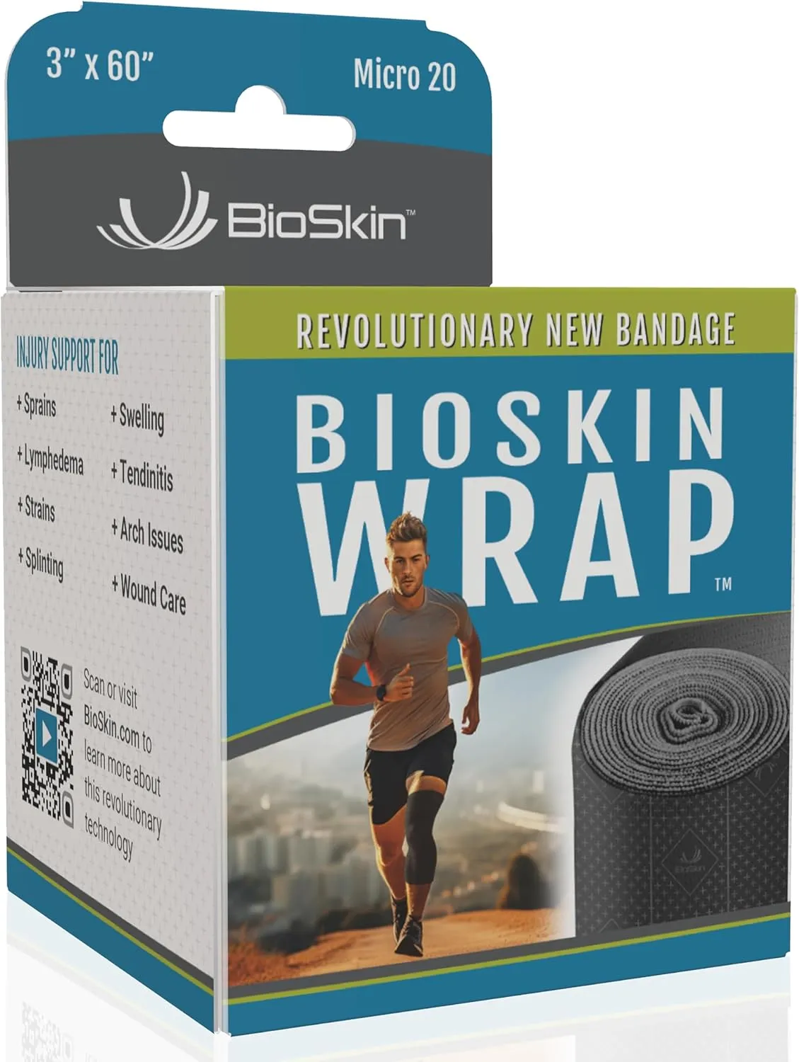BioSkin Compression Bandage Wrap - Micro 20, 3" x 60" Self Adhesive Elastic Wrap for Sprains, Swelling, Lymphedema, Ankle & Knee Ice Pack Wrap, Tendinitis, Wounds, First Aid Kits, Sports & to-Go Bags