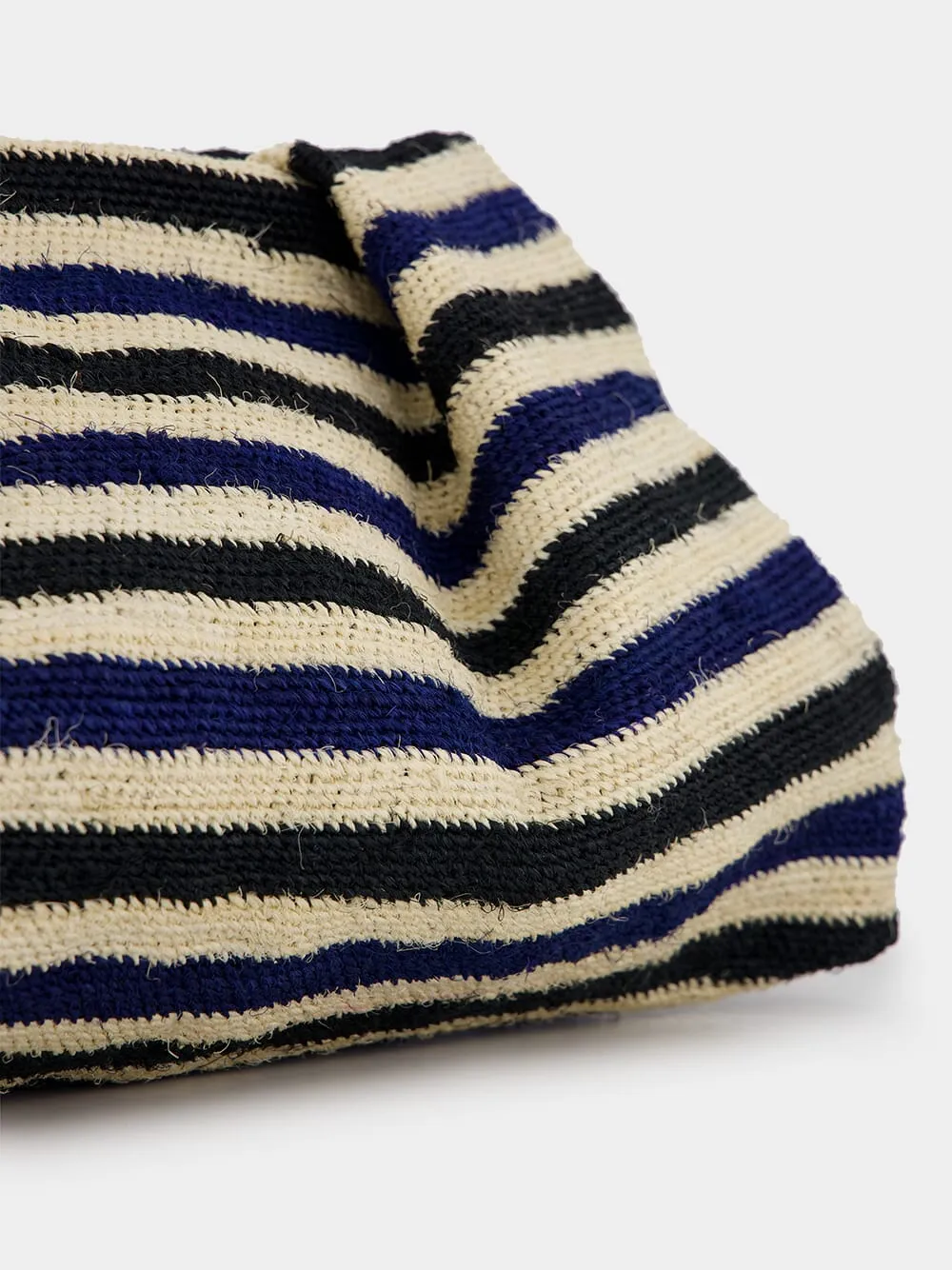 Black and Navy Striped Sisal Medium Pouch