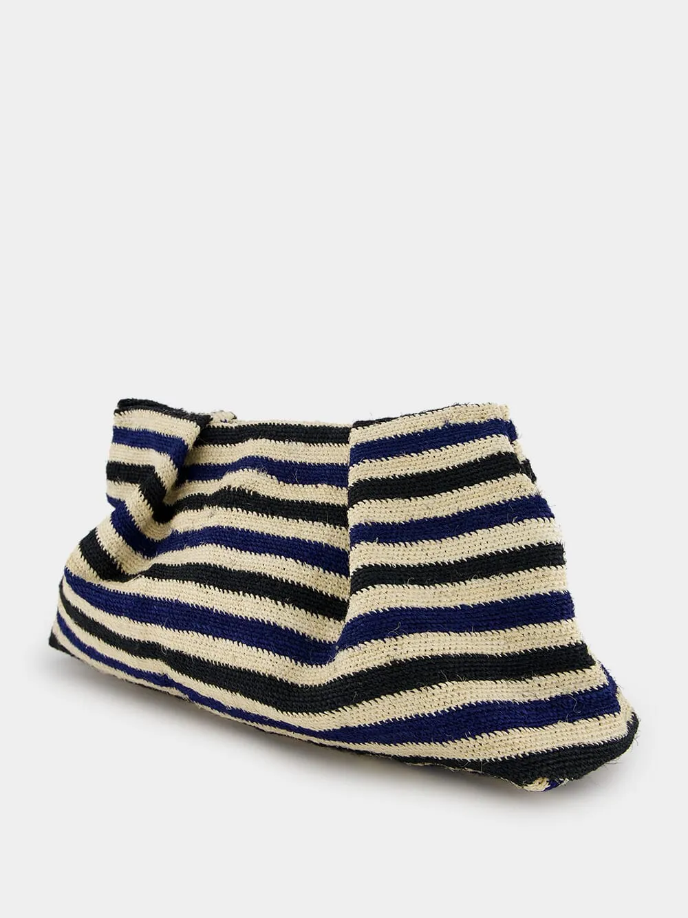 Black and Navy Striped Sisal Medium Pouch