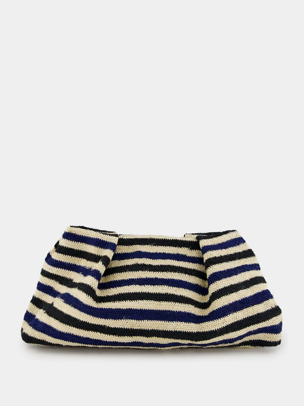 Black and Navy Striped Sisal Medium Pouch