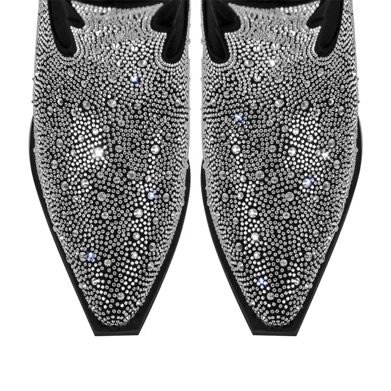 Black Knee High Rhinestone Boots Western Cowboy Boots