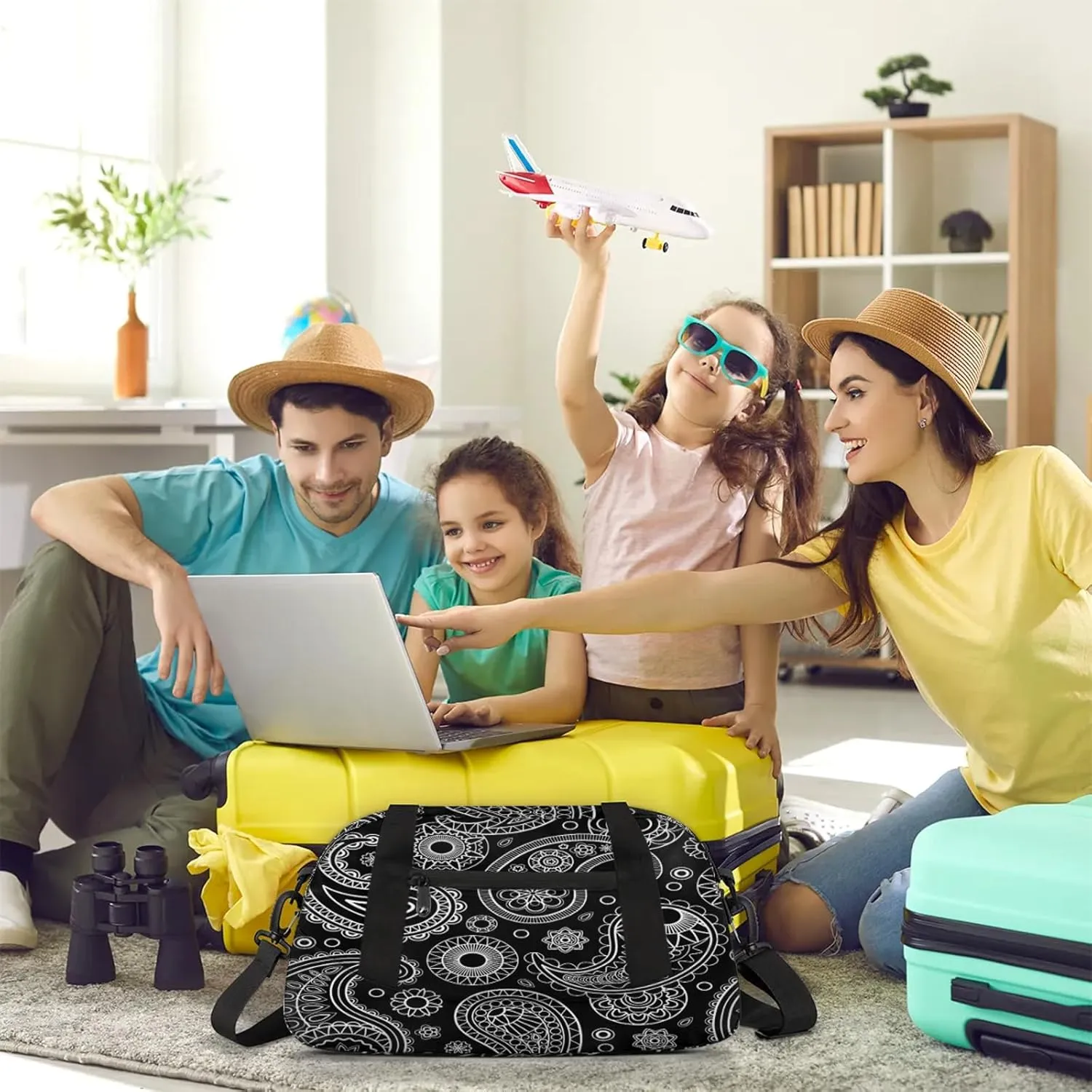 Black Seamless Paisley Pattern Kids Duffel Bag Lightweight Waterproof Sports Gym Bag with Front Zipper Pocket Foldable Weekender Overnight Bag for School Practice Gymnastic Ballet