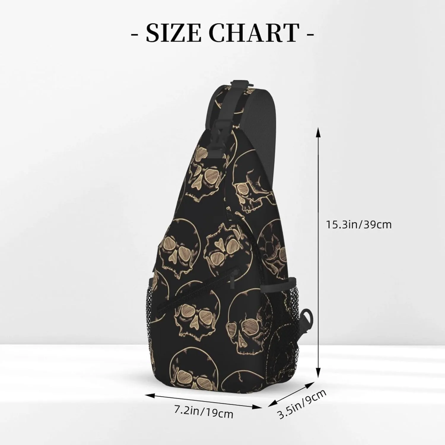 Black Skull Pattern Sling Backpack Crossbody Bag, Chest Bag Daypack Fanny Pack Cross Body Bag for Outdoors Hiking Traveling