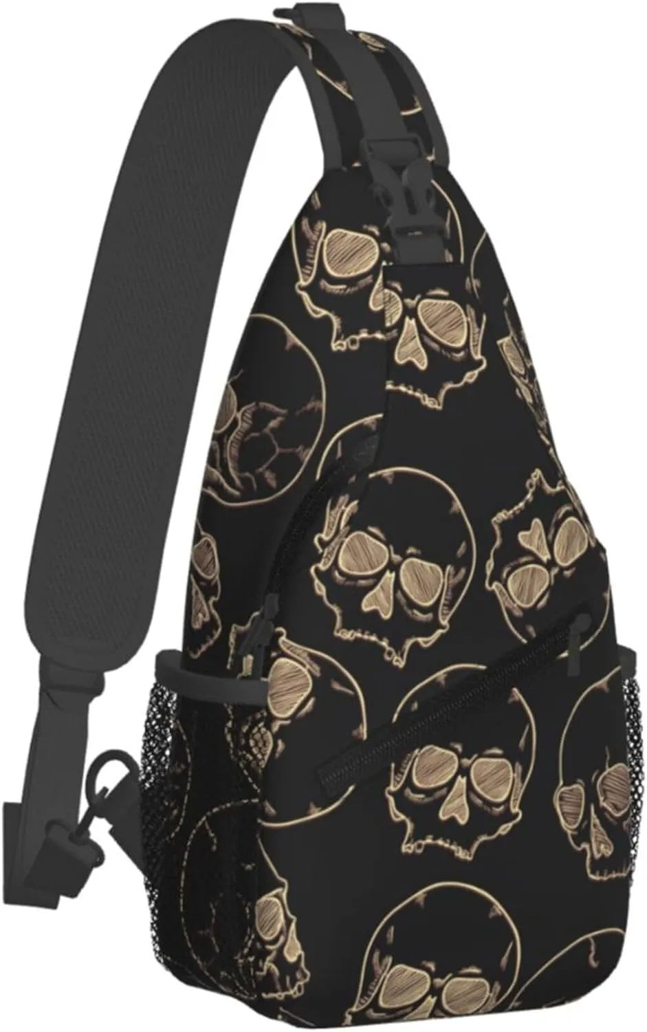 Black Skull Pattern Sling Backpack Crossbody Bag, Chest Bag Daypack Fanny Pack Cross Body Bag for Outdoors Hiking Traveling