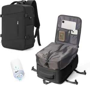 Black Travel Vacuum Backpack Airback Vacpack Seal Packing Backpack with Pump Storage Vacuum Compression Seal Bags Carrry on Flight Approved Personal Item Compression Laptop Work Back Pack