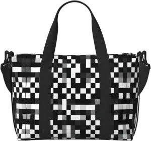Black White Formula Checkered Pattern Duffel Bags for Traveling - Lightweight Personal Item Travel Bags for Women, Gym Bags for Men