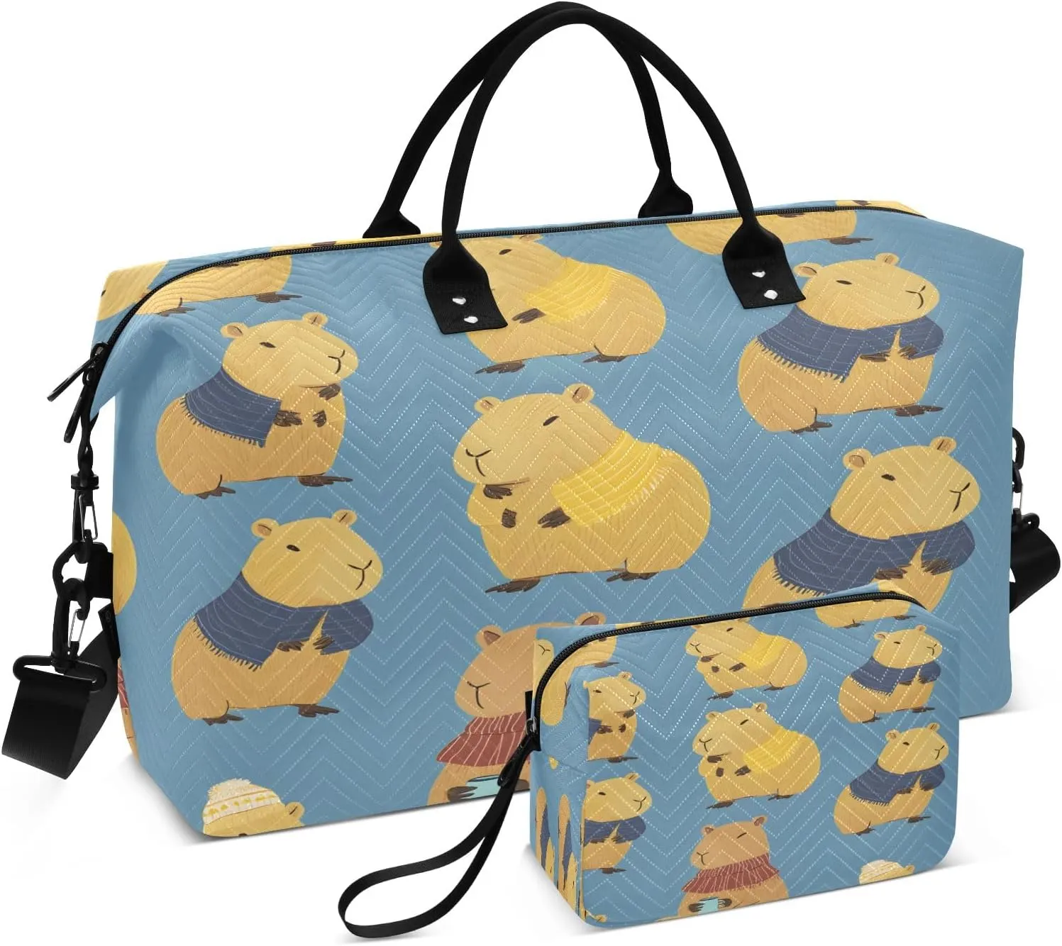 Blue Background Capybara Pattern Travel Duffle Bag Gym Yoga Carry on Bags for Men Women Weekender Bag