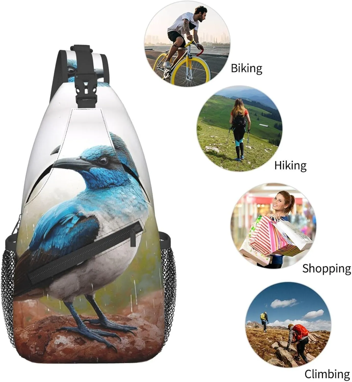 Blue Bird Sling Bag Backpack For Men Cross Chest Bag Crossbody Shoulder Bag Travel Hiking Daypack
