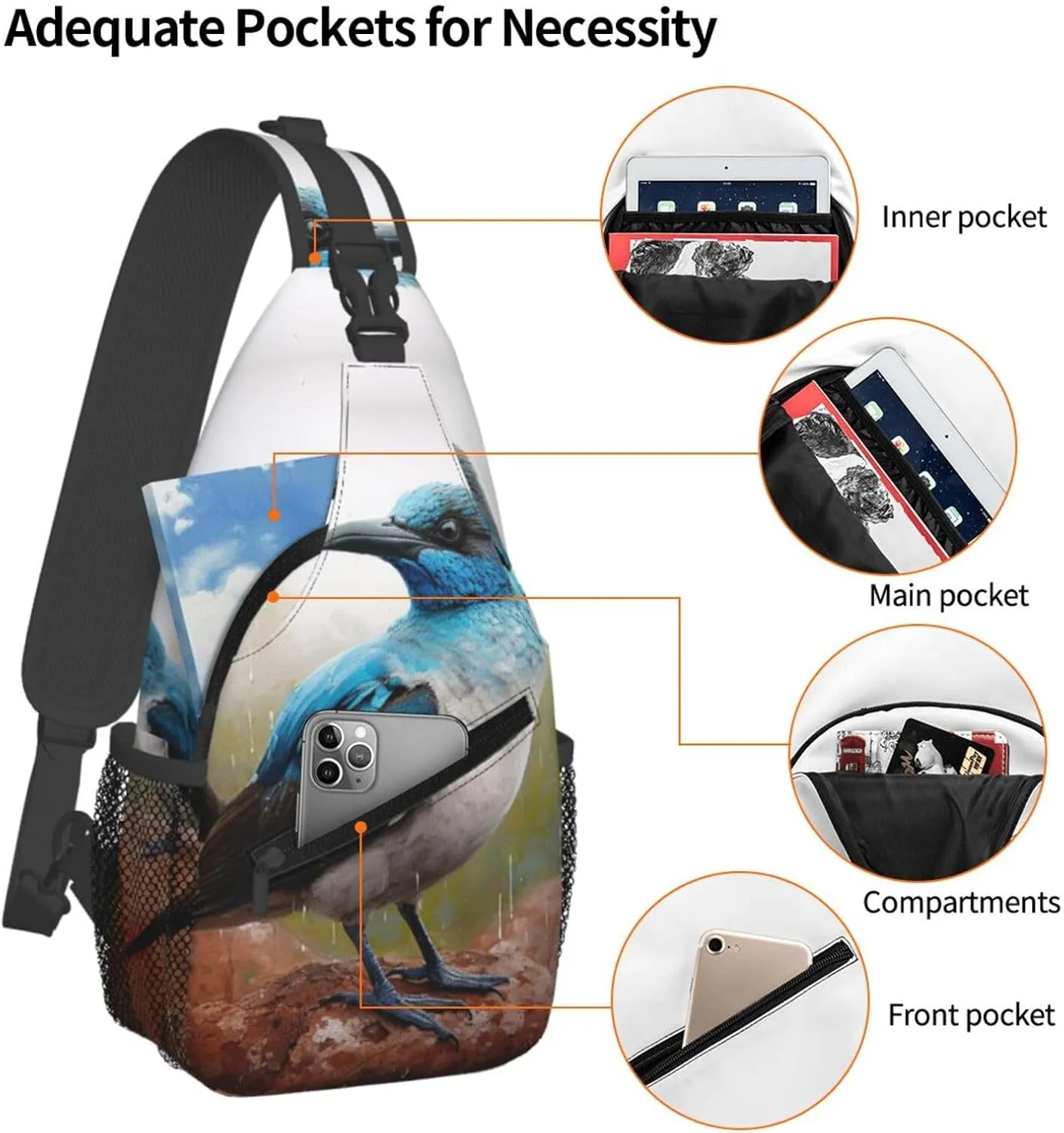 Blue Bird Sling Bag Backpack For Men Cross Chest Bag Crossbody Shoulder Bag Travel Hiking Daypack