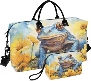 Blue Frog Duffel Bag for Travel Gym Sport, Weekender Travel Bags Carry on Overnight Bag