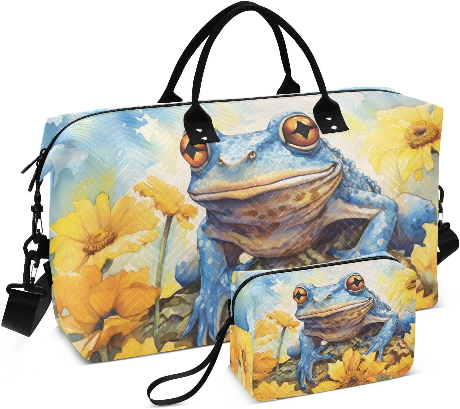 Blue Frog Duffel Bag for Travel Gym Sport, Weekender Travel Bags Carry on Overnight Bag