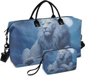 Blue Lion Moon Duffel Bag for Travel Gym Sport, Weekender Travel Bags Carry on Overnight Bag