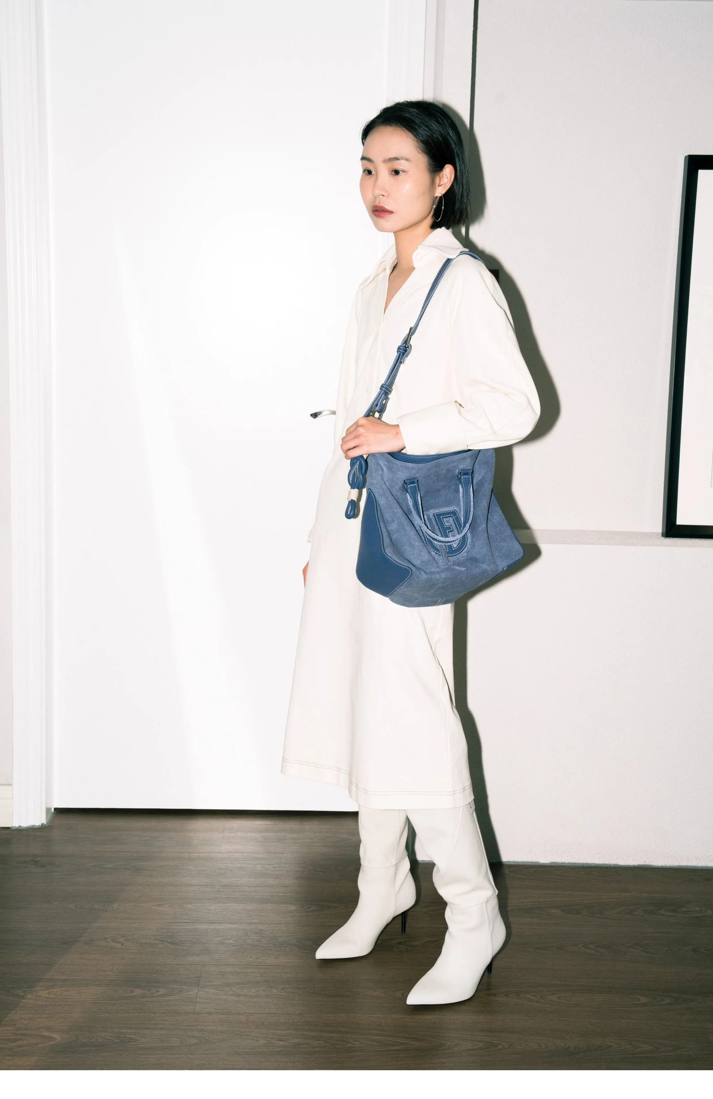 Blue Suede & Denim Tote