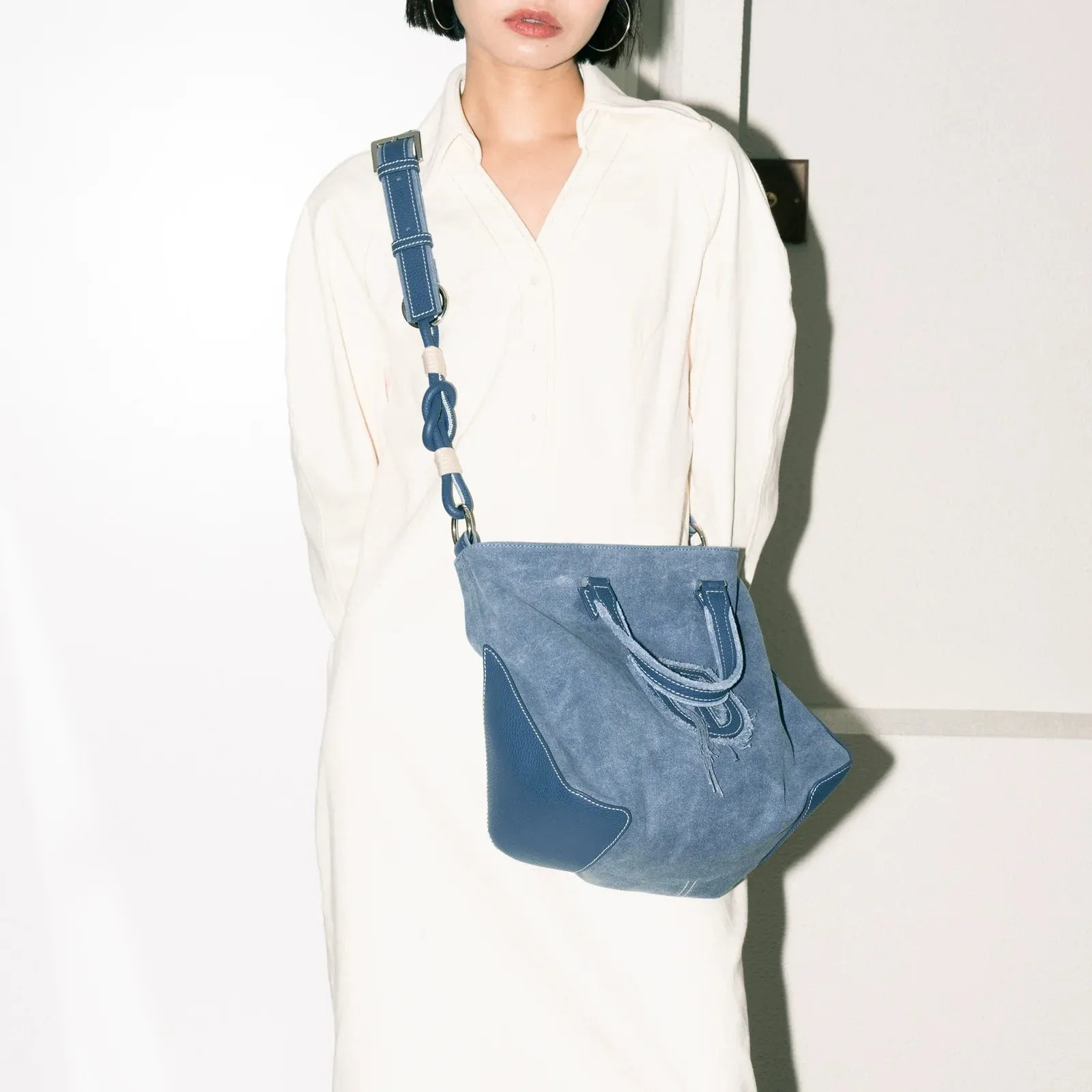 Blue Suede & Denim Tote