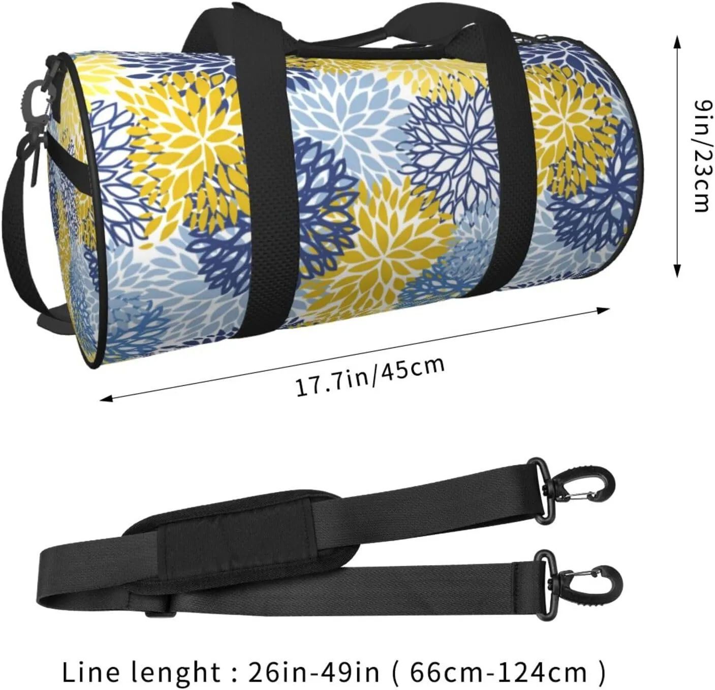Blue Yellow And Navy Chrysanthemum Flowers Sports Gym Bag Daisy Floral Travel Duffel Bag Shoes Compartment For Men Women Foldable Lightweight Yoga Gym Sports Bag