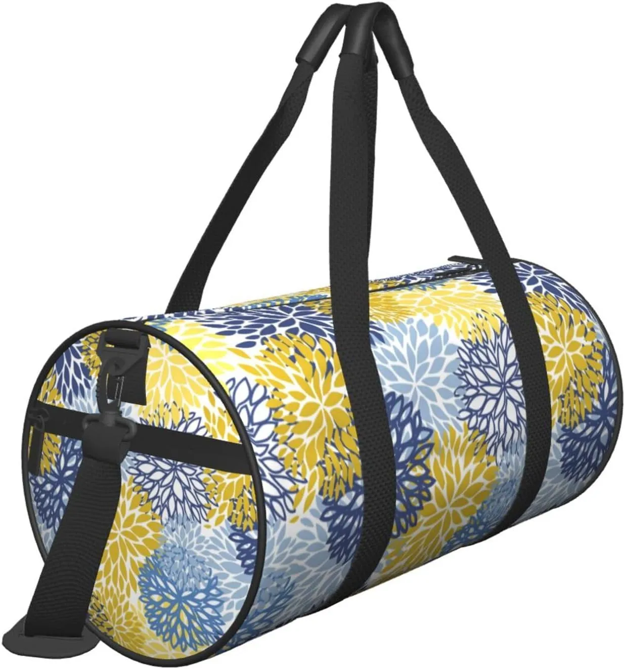 Blue Yellow And Navy Chrysanthemum Flowers Sports Gym Bag Daisy Floral Travel Duffel Bag Shoes Compartment For Men Women Foldable Lightweight Yoga Gym Sports Bag