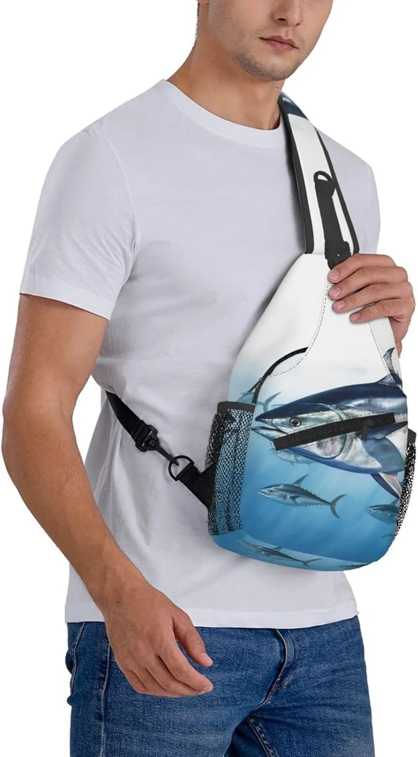 Bluefin Tuna Thunnus Sling Bag Backpack For Men Cross Chest Bag Crossbody Shoulder Bag Travel Hiking Daypack
