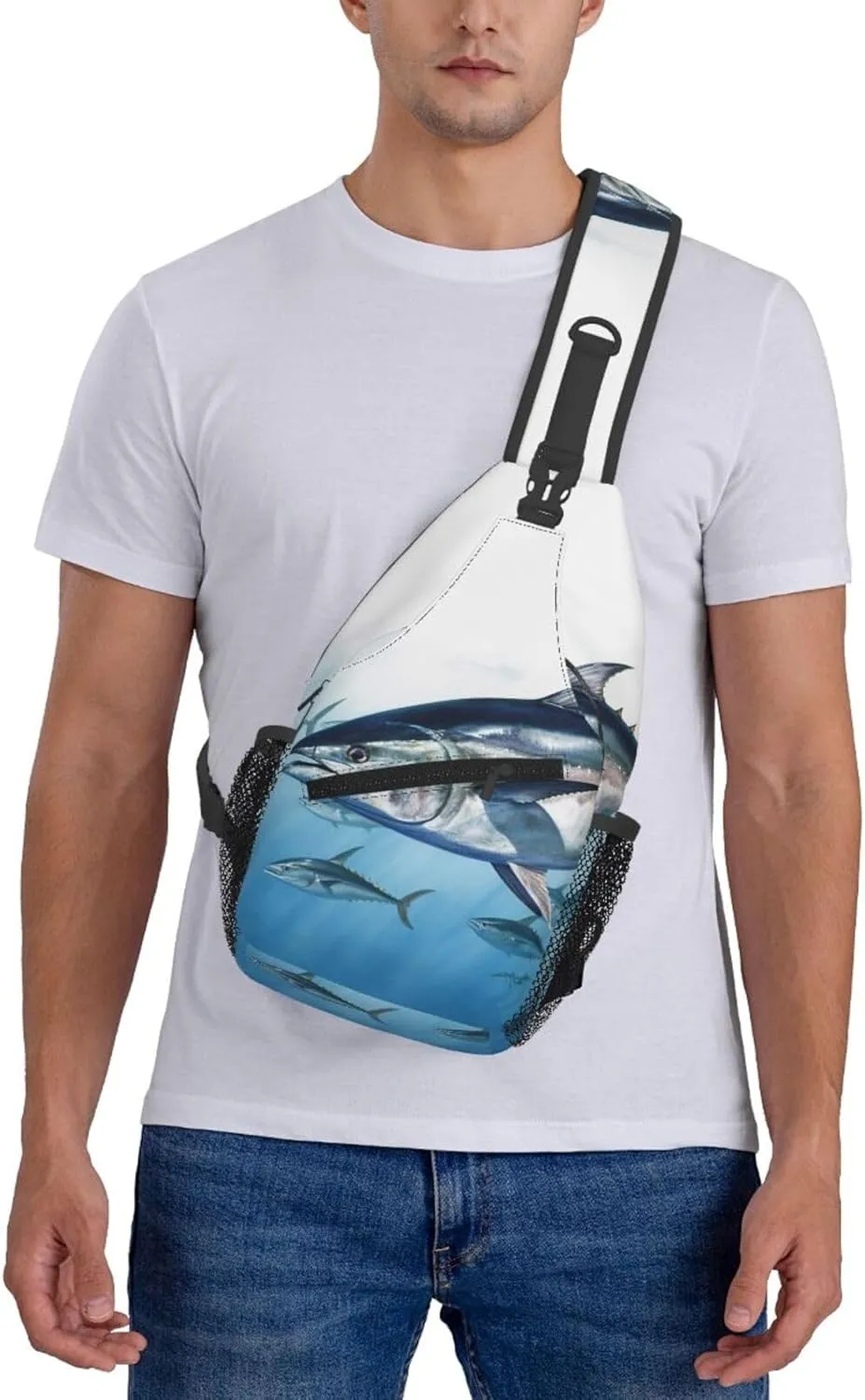 Bluefin Tuna Thunnus Sling Bag Backpack For Men Cross Chest Bag Crossbody Shoulder Bag Travel Hiking Daypack