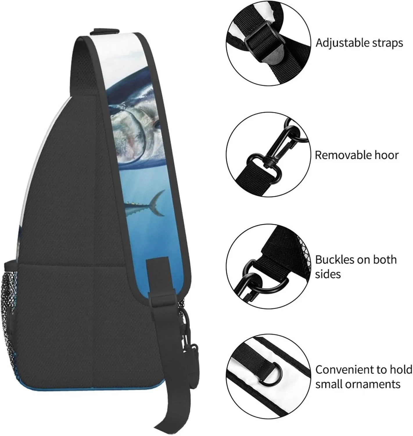 Bluefin Tuna Thunnus Sling Bag Backpack For Men Cross Chest Bag Crossbody Shoulder Bag Travel Hiking Daypack